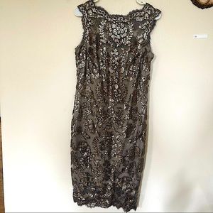 Tadashi Shoji gray sequin dress gold size 10